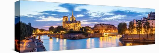 Notre Dame Cathedral with Paris Cityscape  Panorama at Dusk, France-vichie81-Stretched Canvas