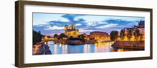 Notre Dame Cathedral with Paris Cityscape  Panorama at Dusk, France-vichie81-Framed Photographic Print