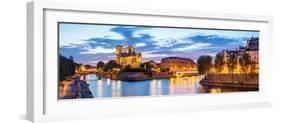 Notre Dame Cathedral with Paris Cityscape  Panorama at Dusk, France-vichie81-Framed Photographic Print