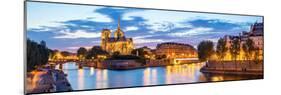 Notre Dame Cathedral with Paris Cityscape  Panorama at Dusk, France-vichie81-Mounted Photographic Print