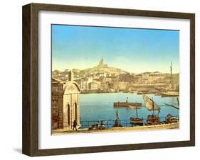 Notre Dame De La Garde from Quai De La Joilette, Marseilles, Pub. C.1900-null-Framed Giclee Print