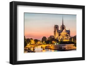 Notre Dame De Paris by Night and the Seine River France in the City of Paris in France-OSTILL-Framed Photographic Print