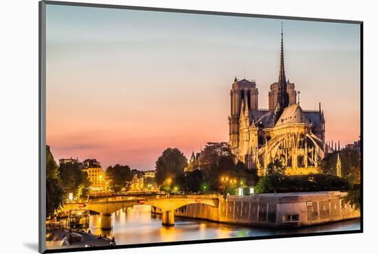 Notre Dame De Paris by Night and the Seine River France in the City of Paris in France-OSTILL-Mounted Photographic Print