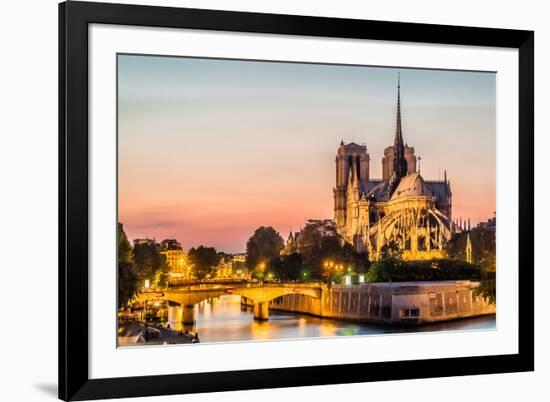 Notre Dame De Paris by Night and the Seine River France in the City of Paris in France-OSTILL-Framed Photographic Print