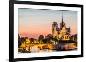 Notre Dame De Paris by Night and the Seine River France in the City of Paris in France-OSTILL-Framed Photographic Print