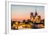 Notre Dame De Paris by Night and the Seine River France in the City of Paris in France-OSTILL-Framed Photographic Print