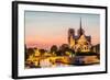 Notre Dame De Paris by Night and the Seine River France in the City of Paris in France-OSTILL-Framed Photographic Print