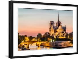 Notre Dame De Paris by Night and the Seine River France in the City of Paris in France-OSTILL-Framed Photographic Print