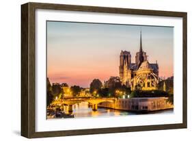 Notre Dame De Paris by Night and the Seine River France in the City of Paris in France-OSTILL-Framed Photographic Print