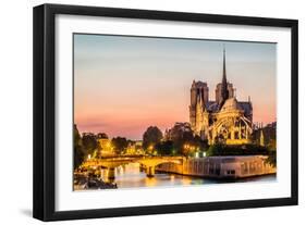 Notre Dame De Paris by Night and the Seine River France in the City of Paris in France-OSTILL-Framed Photographic Print