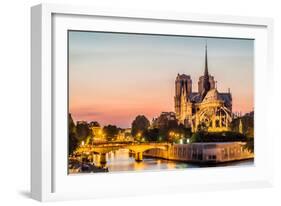 Notre Dame De Paris by Night and the Seine River France in the City of Paris in France-OSTILL-Framed Photographic Print