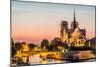 Notre Dame De Paris by Night and the Seine River France in the City of Paris in France-OSTILL-Mounted Photographic Print