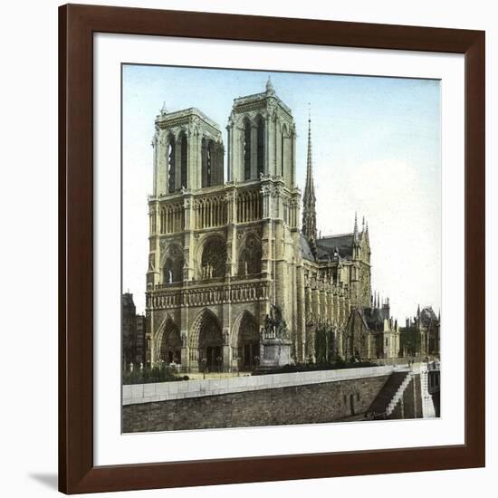 Notre Dame De Paris Cathedral Seen from the Embankments, Paris-Leon, Levy et Fils-Framed Photographic Print