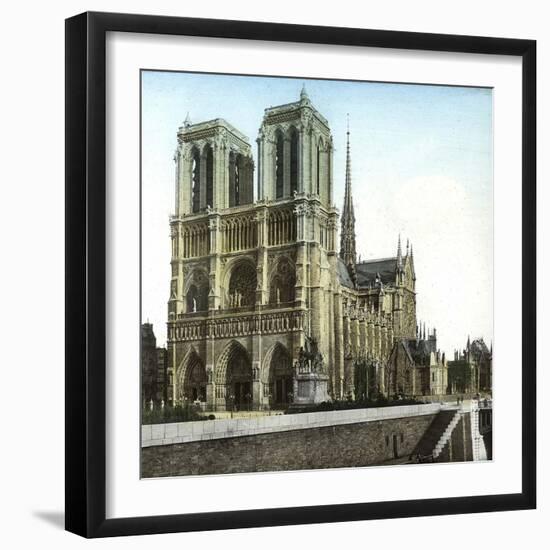 Notre Dame De Paris Cathedral Seen from the Embankments, Paris-Leon, Levy et Fils-Framed Photographic Print