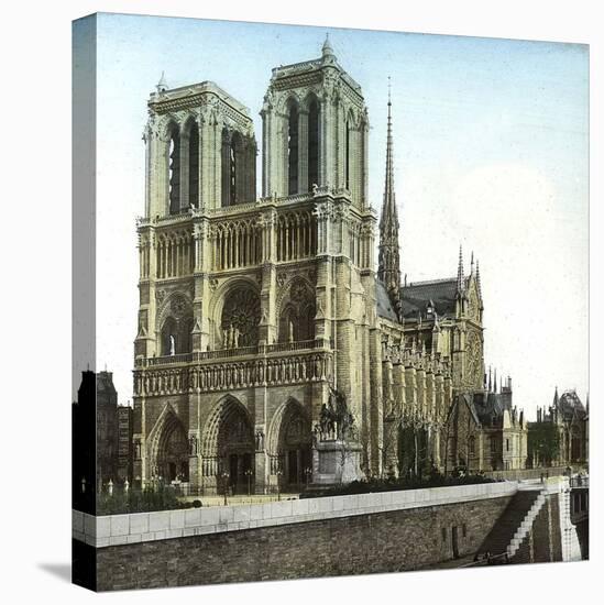 Notre Dame De Paris Cathedral Seen from the Embankments, Paris-Leon, Levy et Fils-Stretched Canvas