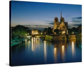 Notre Dame Seine River, Paris-null-Stretched Canvas