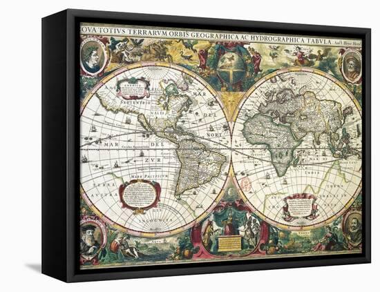 Nova Totius Terrarum Orbis Geographica Ac Hydrographica Tabula-Henricus Hondius-Framed Stretched Canvas