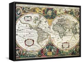 Nova Totius Terrarum Orbis Geographica Ac Hydrographica Tabula-Henricus Hondius-Framed Stretched Canvas