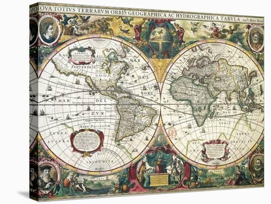 Nova Totius Terrarum Orbis Geographica Ac Hydrographica Tabula-Henricus Hondius-Stretched Canvas