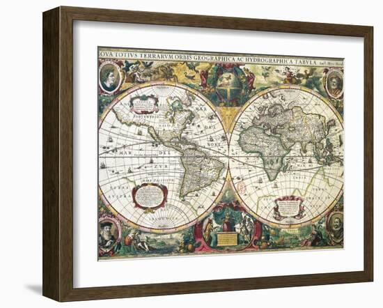 Nova Totius Terrarum Orbis Geographica Ac Hydrographica Tabula-Henricus Hondius-Framed Giclee Print