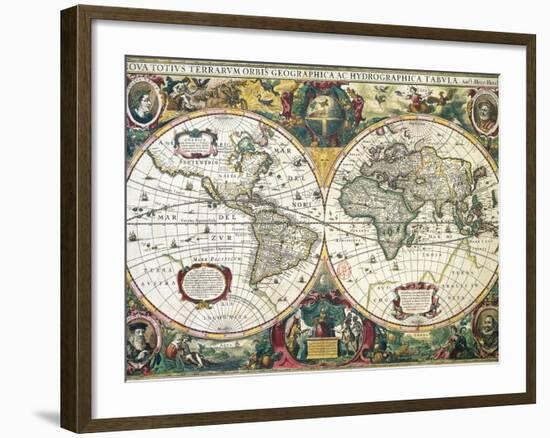 Nova Totius Terrarum Orbis Geographica Ac Hydrographica Tabula-Henricus Hondius-Framed Giclee Print