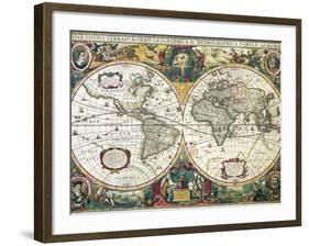 Nova Totius Terrarum Orbis Geographica Ac Hydrographica Tabula-Henricus Hondius-Framed Giclee Print