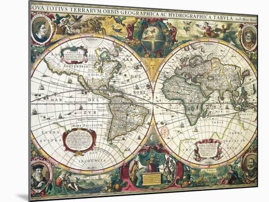 Nova Totius Terrarum Orbis Geographica Ac Hydrographica Tabula-Henricus Hondius-Mounted Giclee Print