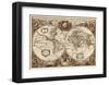 Nova Totius Terrarum Orbis Tabula (sepia)-Hendrik Hondius-Framed Art Print