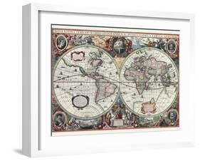 Nova Totius Terrarum Orbis Tabula-Hendrik Hondius-Framed Art Print