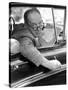 Novelist Vladimir Nabokov Looking Out of Car Window, Likes to Work in the Car-Carl Mydans-Stretched Canvas