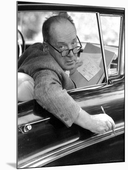 Novelist Vladimir Nabokov Looking Out of Car Window, Likes to Work in the Car-Carl Mydans-Mounted Premium Photographic Print