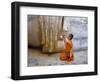 Novice Buddhist Monk Kneeling Beneath the Phra Atchana Buddha Statue, Sukhothai Province, Thailand-Gavin Hellier-Framed Photographic Print