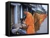Novice Buddhist Monks Collecting Alms of Rice, Luang Prabang, Laos, Indochina, Southeast Asia, Asia-Upperhall Ltd-Framed Stretched Canvas