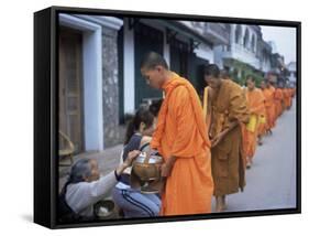 Novice Buddhist Monks Collecting Alms of Rice, Luang Prabang, Laos, Indochina, Southeast Asia, Asia-Upperhall Ltd-Framed Stretched Canvas