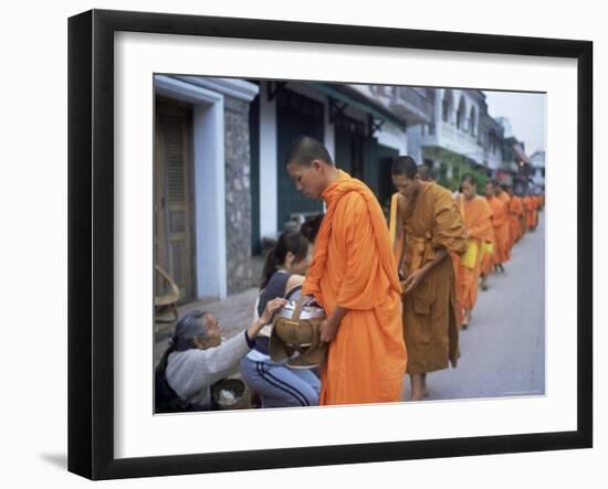 Novice Buddhist Monks Collecting Alms of Rice, Luang Prabang, Laos, Indochina, Southeast Asia, Asia-Upperhall Ltd-Framed Photographic Print