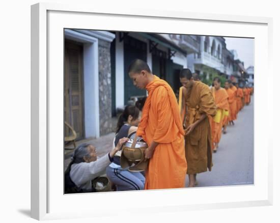 Novice Buddhist Monks Collecting Alms of Rice, Luang Prabang, Laos, Indochina, Southeast Asia, Asia-Upperhall Ltd-Framed Photographic Print