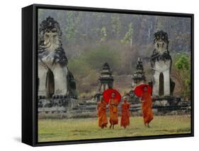 Novice Buddhist Monks, Doi Kong Mu Temple, Mae Hong Son, Northern Thailand, Asia-Alain Evrard-Framed Stretched Canvas