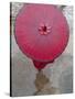 Novice Monk Holding Alms Woks with Red Umbrella, Bagan, Myanmar-Keren Su-Stretched Canvas