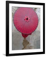 Novice Monk Holding Alms Woks with Red Umbrella, Bagan, Myanmar-Keren Su-Framed Photographic Print