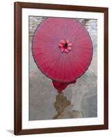 Novice Monk Holding Alms Woks with Red Umbrella, Bagan, Myanmar-Keren Su-Framed Photographic Print