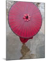 Novice Monk Holding Alms Woks with Red Umbrella, Bagan, Myanmar-Keren Su-Mounted Photographic Print