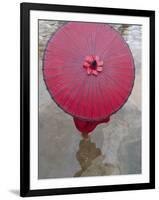 Novice Monk Holding Alms Woks with Red Umbrella, Bagan, Myanmar-Keren Su-Framed Photographic Print