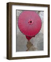 Novice Monk Holding Alms Woks with Red Umbrella, Bagan, Myanmar-Keren Su-Framed Photographic Print