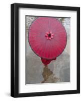 Novice Monk Holding Alms Woks with Red Umbrella, Bagan, Myanmar-Keren Su-Framed Photographic Print