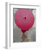 Novice Monk Holding Alms Woks with Red Umbrella, Bagan, Myanmar-Keren Su-Framed Photographic Print