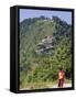 Novice Monk Walking Along Road to Sangachoeling Gompa, Pelling, Sikkim, India-Jane Sweeney-Framed Stretched Canvas