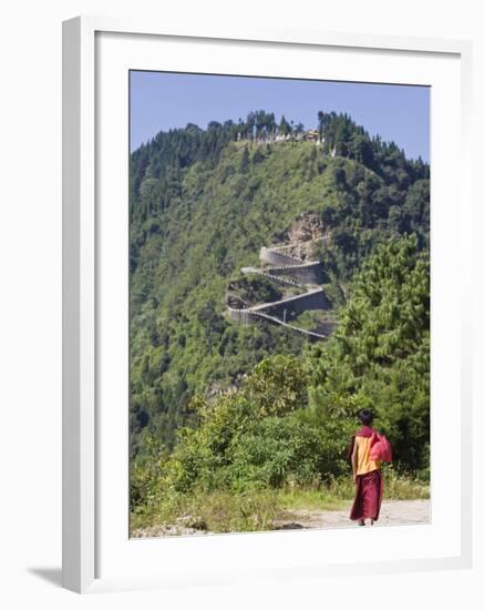 Novice Monk Walking Along Road to Sangachoeling Gompa, Pelling, Sikkim, India-Jane Sweeney-Framed Photographic Print