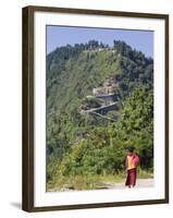 Novice Monk Walking Along Road to Sangachoeling Gompa, Pelling, Sikkim, India-Jane Sweeney-Framed Photographic Print