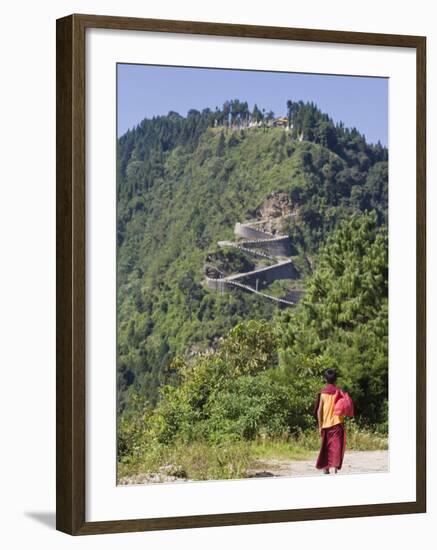 Novice Monk Walking Along Road to Sangachoeling Gompa, Pelling, Sikkim, India-Jane Sweeney-Framed Photographic Print