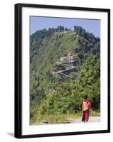 Novice Monk Walking Along Road to Sangachoeling Gompa, Pelling, Sikkim, India-Jane Sweeney-Framed Photographic Print